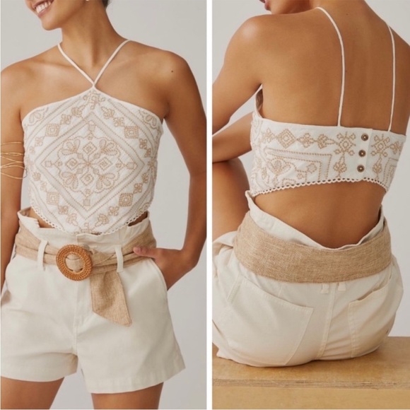 Anthropologie Bare Embroidered Halter Top NWT Size 8 - Picture 1 of 11